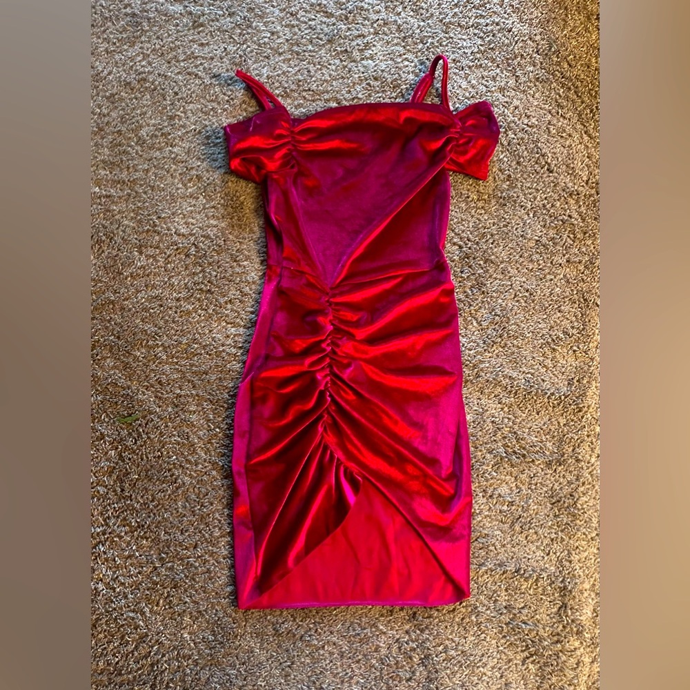 Velvet dress reddish burgundy in color